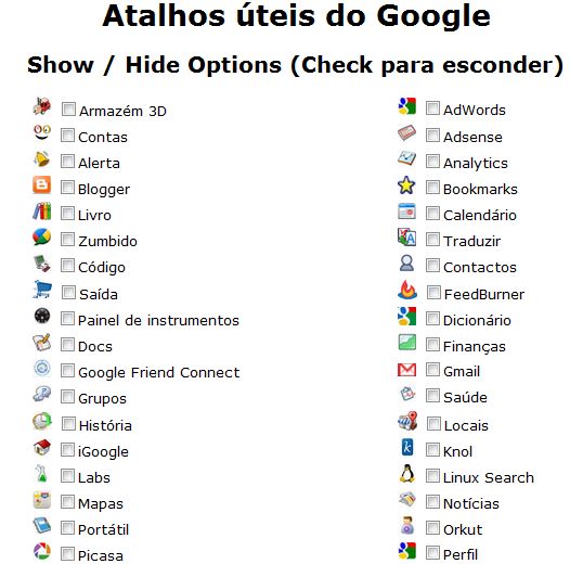 google atalhos